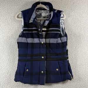 DIZZY LIZZIE Quilted Vest, NWT Gold Zip, Unique Classic Blue/ White Plaid